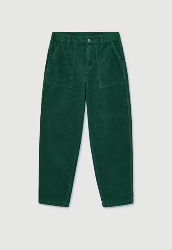 RUTH - Barrel leg organic cotton corduroy trousers, deep lagoon green