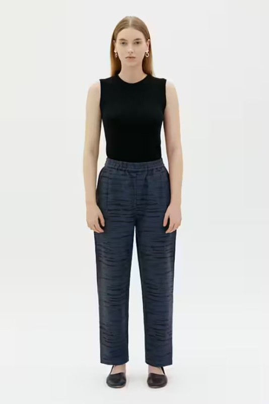 LORA - Wool cotton jacquard Trouser - Blue