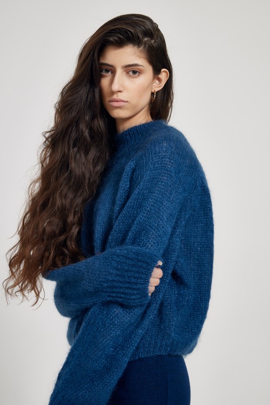 FAYE - Chunky silk mohair sweater, lazuli blue