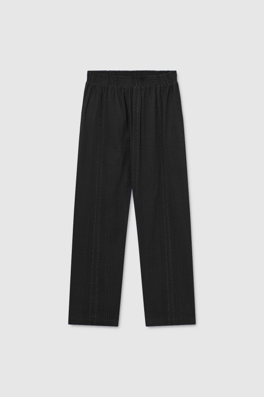 ARSHA - elasticated waist organic cotton seersucker trousers - Black