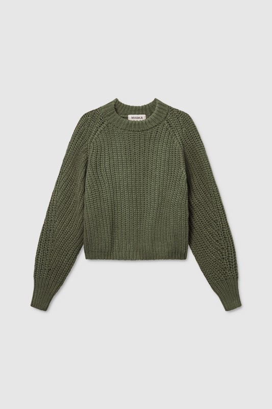 LARK - CHUNKY ORGANIC COTTON Sweater, olive