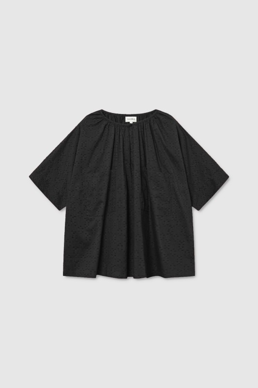 YASMIN - Boxy tunic seersucker blouse, black